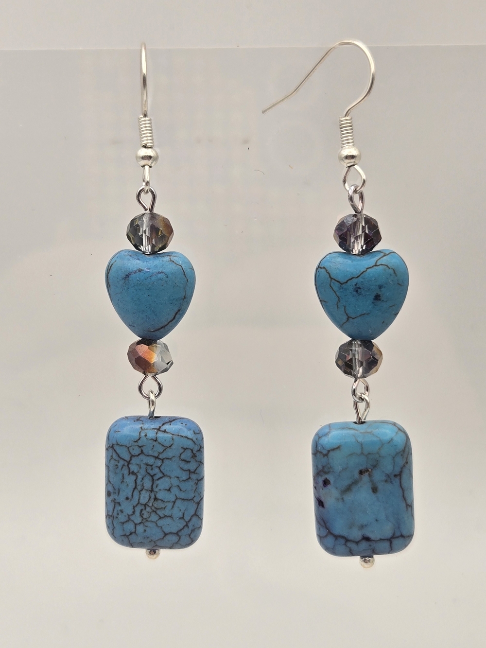 Turquoise Heart & Rectangle Drop Earrings - Blue Stone Dangle